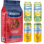 Кофе в зернах, 4 банки безалкогольного пива